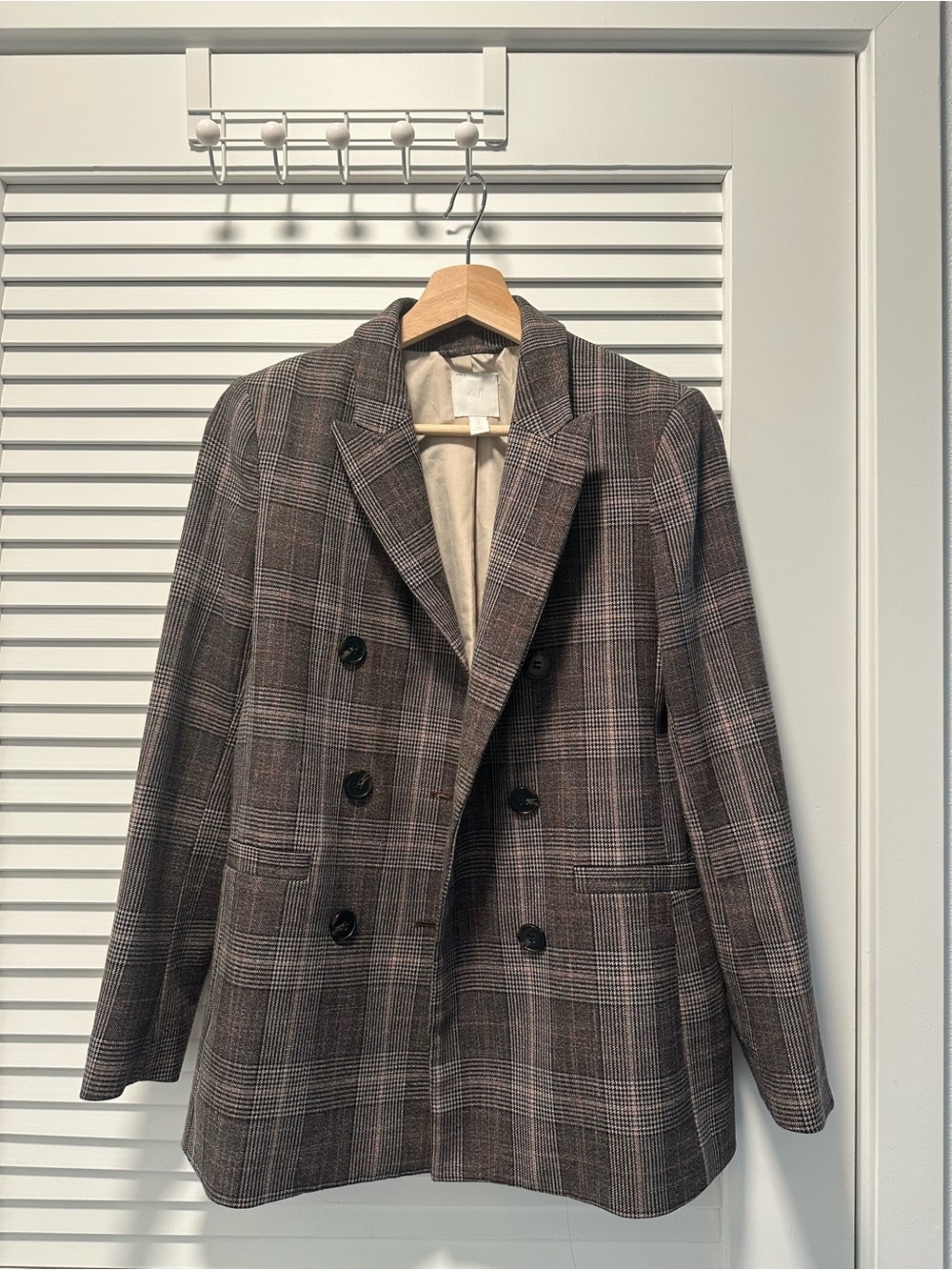 H&M Brown Plaid Double-Breasted Blazer